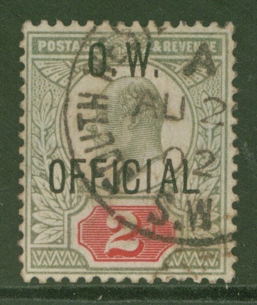 1902 Govt Parcels  2d Yellowish Green + Carmine Red  SG O38 . A Very Fine Used example. Cat £450