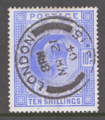 1902 10/- Ultramarine SG 265  A Very Fine Used example with Good Colour cancelled by a Double Ring CDS