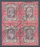 1902 10d Dull Purple and Carmine SG 254 A Fine Used Well Centred block of 4