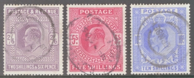 1902 2/6 - 10/- Edward V11 SG 260 - 65  A Fine Used set of 3 