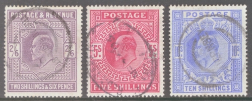 1902 2/6 - 10/- Edward V11 SG 260 - 65  A Fine Used set of 3 