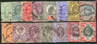 1902 -13 King Edward V11 ½d - 1/-  A  Used  Set of 15