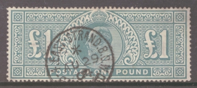 1902 £1 Dull Blue Green SG 266  A Very Fine Used well centred neatly cancelled by a single CDS