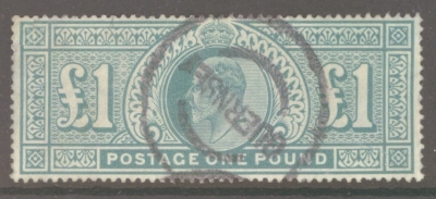 1902 £1 Dull Blue Green SG 266  A Good Used example