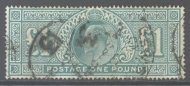 1902 £1 Dull Blue Green SG 266  A Used example with repaired tear