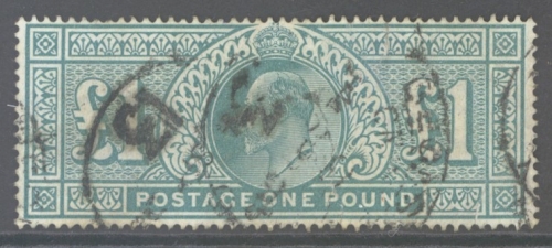 1902 £1 Dull Blue Green SG 266  A Used example with repaired tear