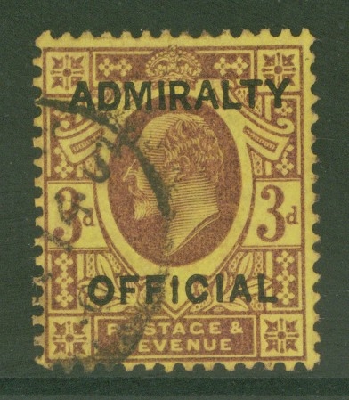 1903 Admiralty Official 3d Dull Orange - Yellow SG O106  A Very Fine Used example. Cat £160