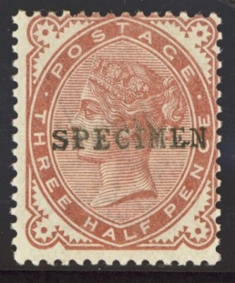 1880 1½d Venetian Red SG 167 Overprinted specimen. 