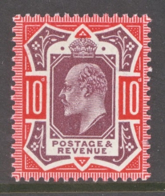 1911 10d Dull Purple + Deep Scarlet SG Spec M44 (4)  A Superb Fresh U/M example with RPS cert. Cat £500