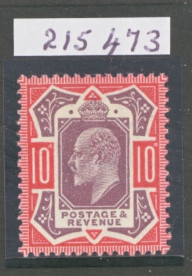 1911 10d Dull Reddish Purple + Aniline Pink SG 310  A Superb Fresh U/M example with RPS Cert.