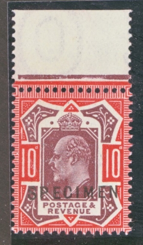 1911 10d Dull Purple + Scarlet overprinted Specimen SG 309s Superb Fresh U/M marginal example