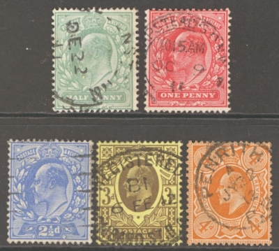 1911 Edward V11 Perf 15 x 14 Set of 5 SG 275 - 86