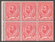 1911 1d Scarlet Booklet Pane of 6 SG 332a. A Fresh U/M example with above average perfs. Cat £550