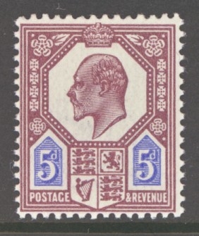 1911 5d Dull Reddish Purple + Bright Blue SG 293   A Superb Fresh U/M example