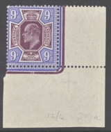 1911 9d Deep Plum + Blue SG 307a.  A Superb Fresh U/M corner copy.