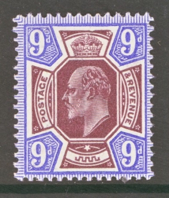 1911 9d Deep Dull Reddish Purple + Deep Bright Blue SG 306a. Spec (M41 2) A Superb Fresh U/M example in Extra Deep Shade