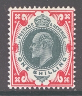 1911 1/- Green + Carmine SG 314.  A Fresh U/M example. Cat £140