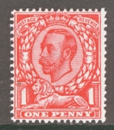 1912 1d Bright Scarlet Variety No Cross on Crown SG 341a.  A Fresh M/M example. Cat £110