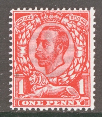 1912 1d Bright Scarlet Variety No Cross on Crown SG 341a.  A Fresh M/M example. Cat £110