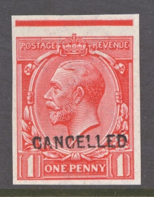 1912 1d Scarlet Vermilion SG 357 A Fresh U/M Imperf marginal example overprinted Cancelled 