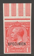 1912 1d Scarlet SG 357 A Fresh U/M Imperf marginal example overprinted Specimen Type 26