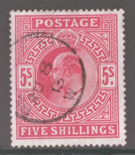 1911 5/- Carmine SG 318  A  Very Used example. Cat £200