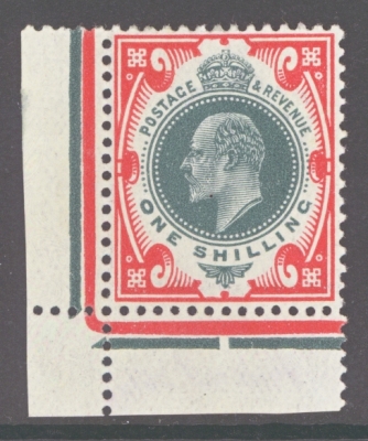 1911 1/- Deep Green + Scarlet SG 313.  A Fresh M/M corner copy