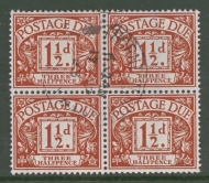 1914 Postage Due 1½d Chestnut  SG D3. A Very Fine Used Block of 4.