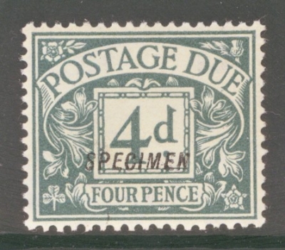 1914 Postage Due 4d Grey Green overprinted Specimen SG D6s  A Fresh U/M example