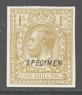 1924 1/- BrownSG 429 variety Imperf + overprinted Specimen Type 23.  A Fresh Lightly M/M example