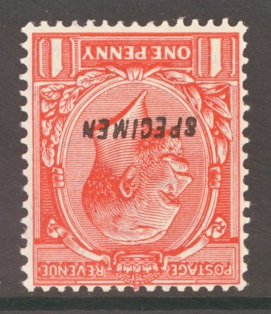 1924 1d Scarlet Vermilion variety Inverted watermark overprinted Specimen Type 23. SG 419s   A Fresh Lightly M/M example 