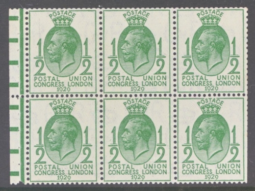 1929 ½d PUC Booklet pane of 6 with Perf Margin SG 434bw A Fresh U/M example with good perfs on 2 sides. Cat £250