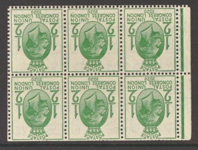 1929 ½d PUC Booklet pane of 6 with inverted Watermark SG 434bw Fresh U/M