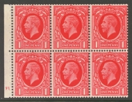 1934 1d Scarlet Intermediate Format Booklet Pane of 6 with CYL F1  SG Spec NB22a  A Fresh U/M example with good perfs. Cat £350