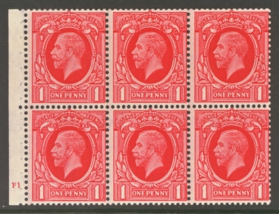 1934 1d Scarlet Intermediate Format Booklet Pane of 6 with CYL F1  SG Spec NB22a  A Fresh U/M example with good perfs. Cat £350