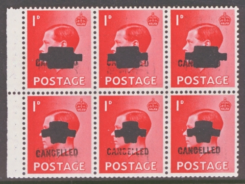 1936 1d Booklet Pane of 6 with Upright Wmk with Cancelled Type 33p.  A Fresh LMM Pane of 6 (4 stamps UM) Cat £425