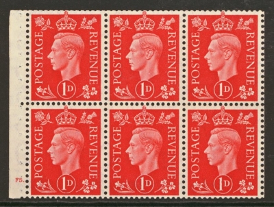 1937 1d Scarlet Booklet Pane with F5 Cyl