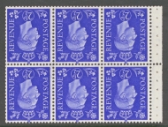 1937 2½d Ultramarine Booklet pane of 6 with Inverted Watermark SG 466cw  A Superb U/M pane with Good Perfs. Cat £375