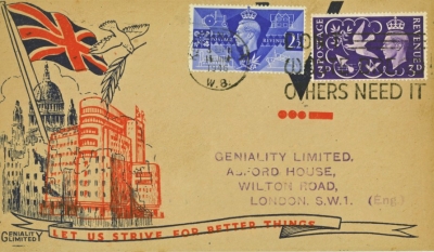 1946 Victory FDC cancelled Don't Waste Bread slogan. A Neat Typed FDC. Cat £85