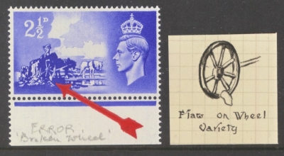 1948 2½d Liberation Variety Broken Wheel SG C2a