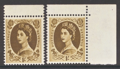 1958 1/- Bistre Brown with double impression -  Fresh U/M