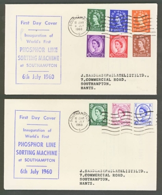 1960 ½d- - 1/3 Phosphor stamps on two typed First Day Covers