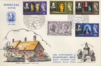 1964 Shakespeare ord on Anne Hathaway's Official FDC with 400th Anniv Stratford FDI