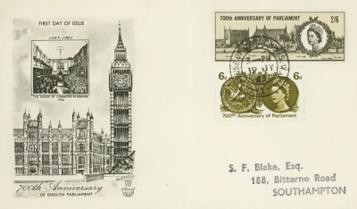 1965 Parliament set ord on Typed FDC with House of Commons CDS. Cat £125