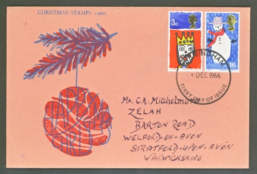 1966 Christmas ord on addressed  Holmes Tolley FDC with Birminghan  FDI