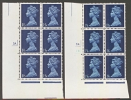 1967 1/6 2 Bands with PVA gum variety Greenish Blue Omitted SG 743eva A Fresh U/M Cylinder Block showing 3A only