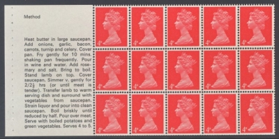 1967 4d Method Booklet Pane on Uncoated paper SG UB 17ab. A fresh U/M pane Cat £250 