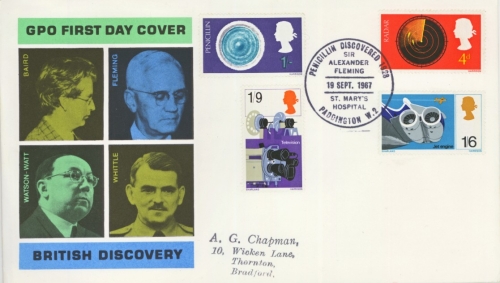 1967 Discoveries on typed GPO cover with Penicillin Paddington FDI