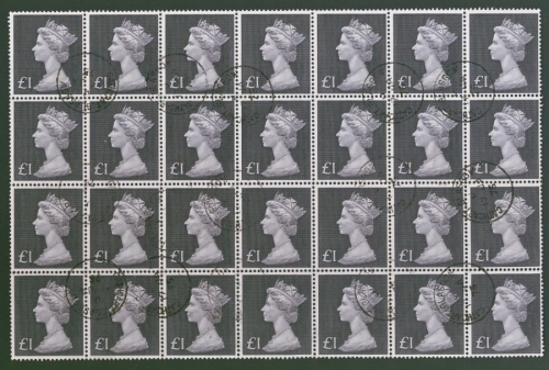 1969 £1 Black SG 790 A fine used block of 28