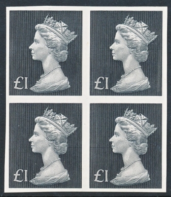 1970 £1 Black SG 831b variety Imperf block of 4